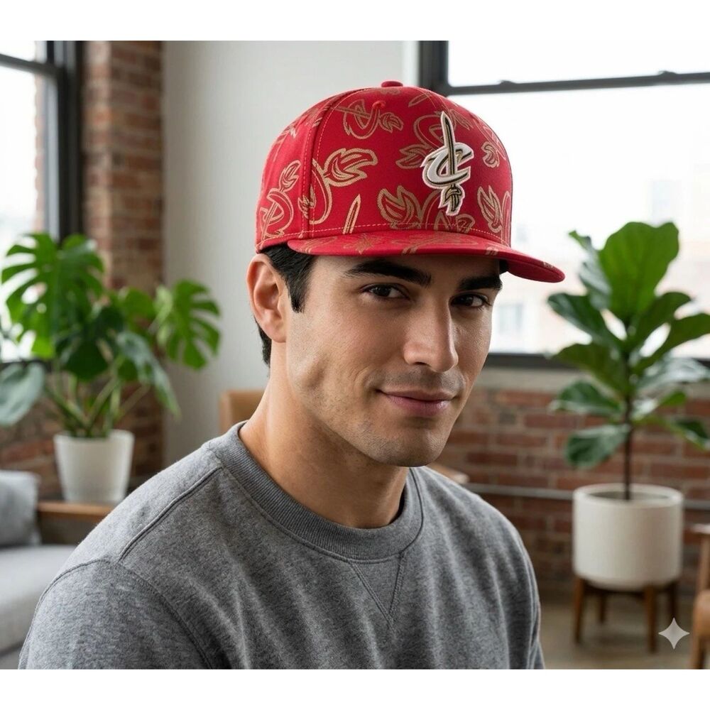 Adidas Cleveland Cavaliers Red Basketball hat Trefoil Fitted NBA Bank Shot